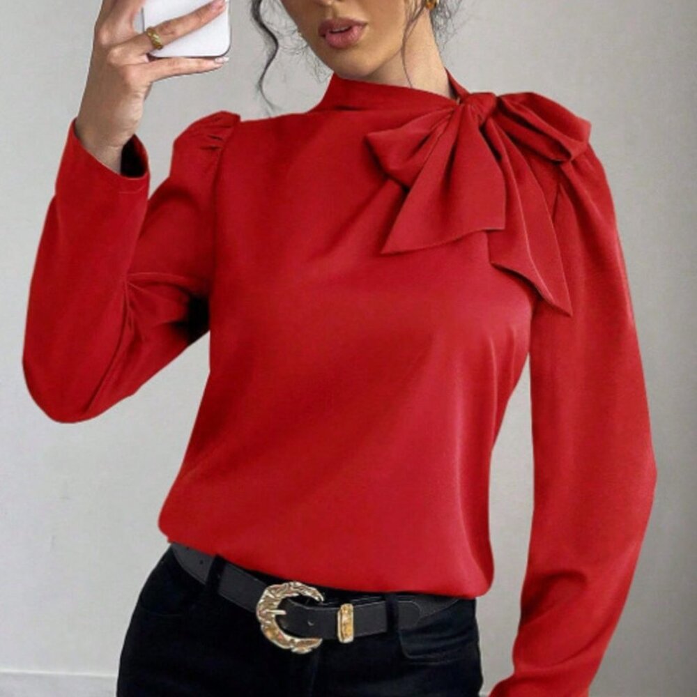 Bow-Tie Long Sleeve Blouse